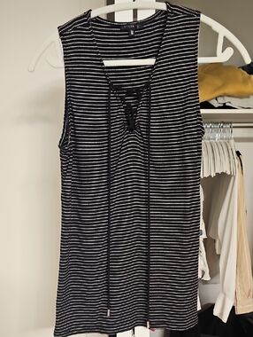 Dynamite Black & White Striped Lace-Up Tank